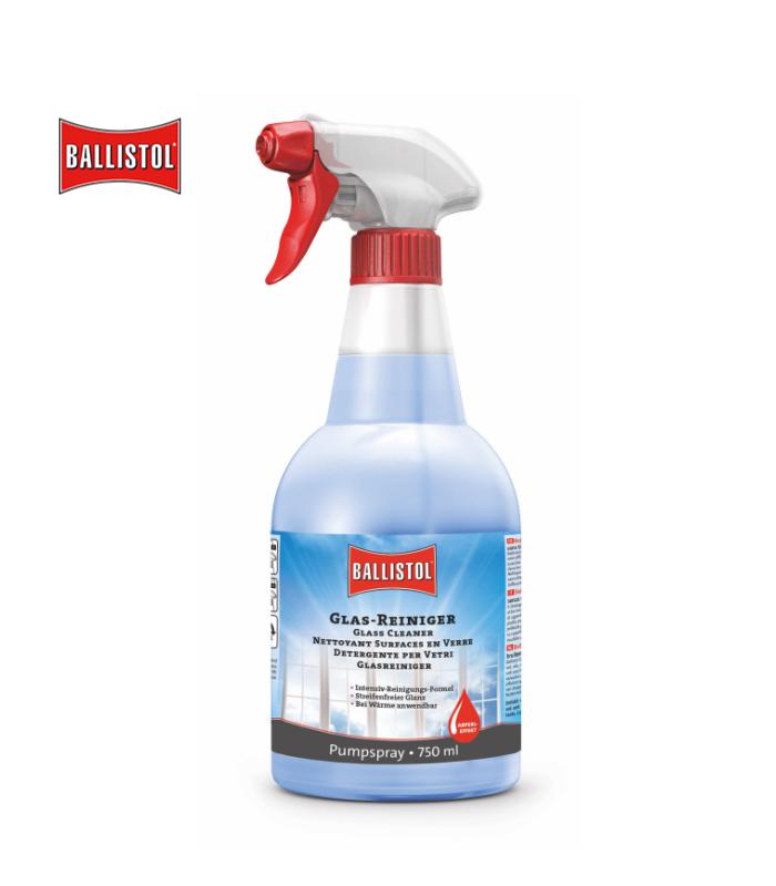 Ballistol Glass Cleaner spray, used to show how to clean windscreen glass inside and out without streaks